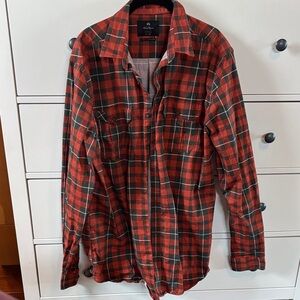 Men's Red and Black Plaid Casual Button Down Shirt